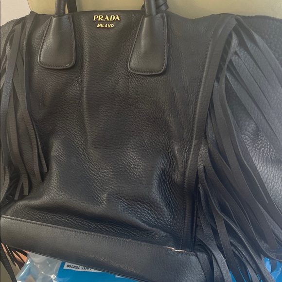 Prada Black Leather Tote with Fringe - Picture 3 of 6